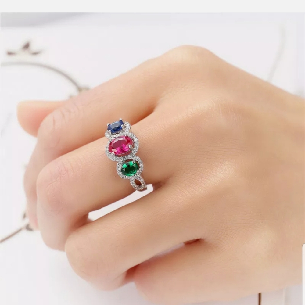 Women Silver Jewelry Multicolor Sapphire ring new - Picture 3 of 4